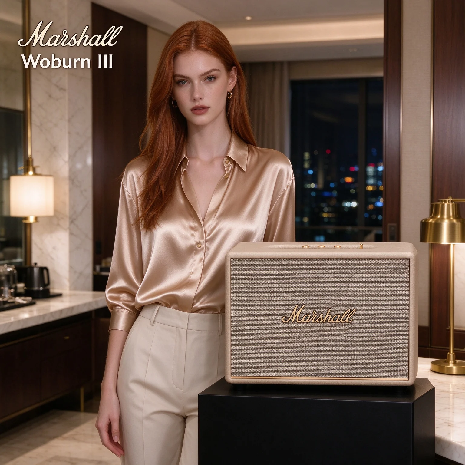 Marshall Woburn III Bookshelf Bluetooth Speaker, Three-Way Sound, Bluetooth 5.2, Analog Knobs & HDMI, RCA, AUX Connections
