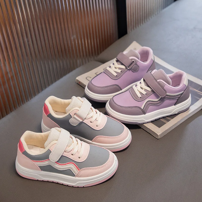 Kids'Casual Shoes PU Leather Solid Color Autumn Fashion Shoes For Children Breathable Anti-slip Purple Pink Size Shoes 26-37