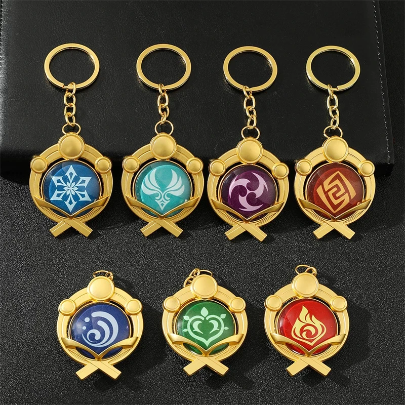 New Luminous Glass Keychain Anime God's Eye Genshin Impact Vision Element Men Car Key Chain Women Cute Bag Pendant Key Ring Gift