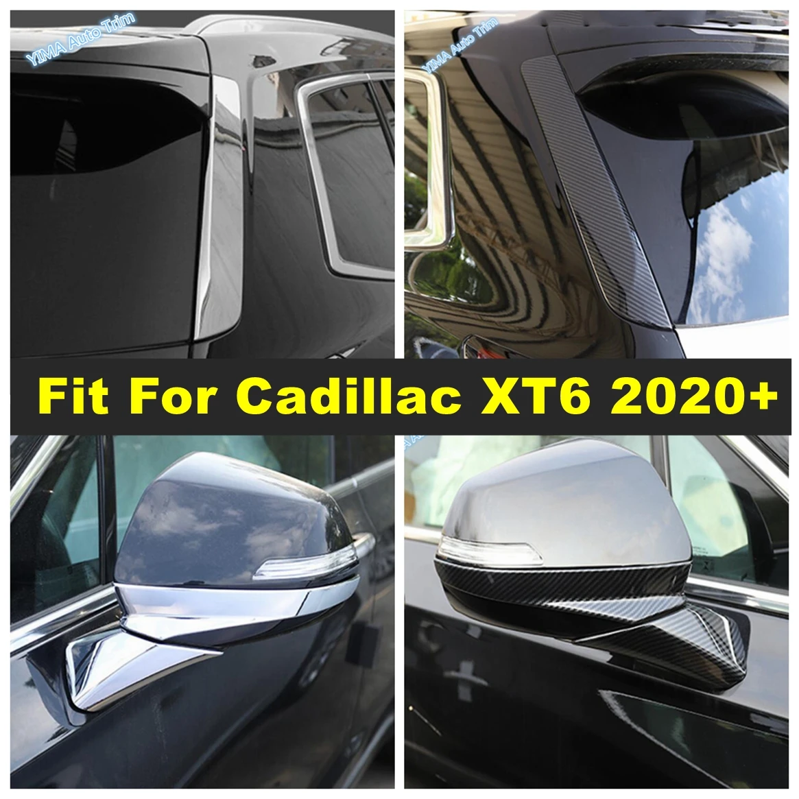 

Shiny / Carbon Fiber Rear Window Spoiler Sequins / Rearview Mirror Stripes Anti-rub Cover Trim For Cadillac XT6 2020 2021 2022