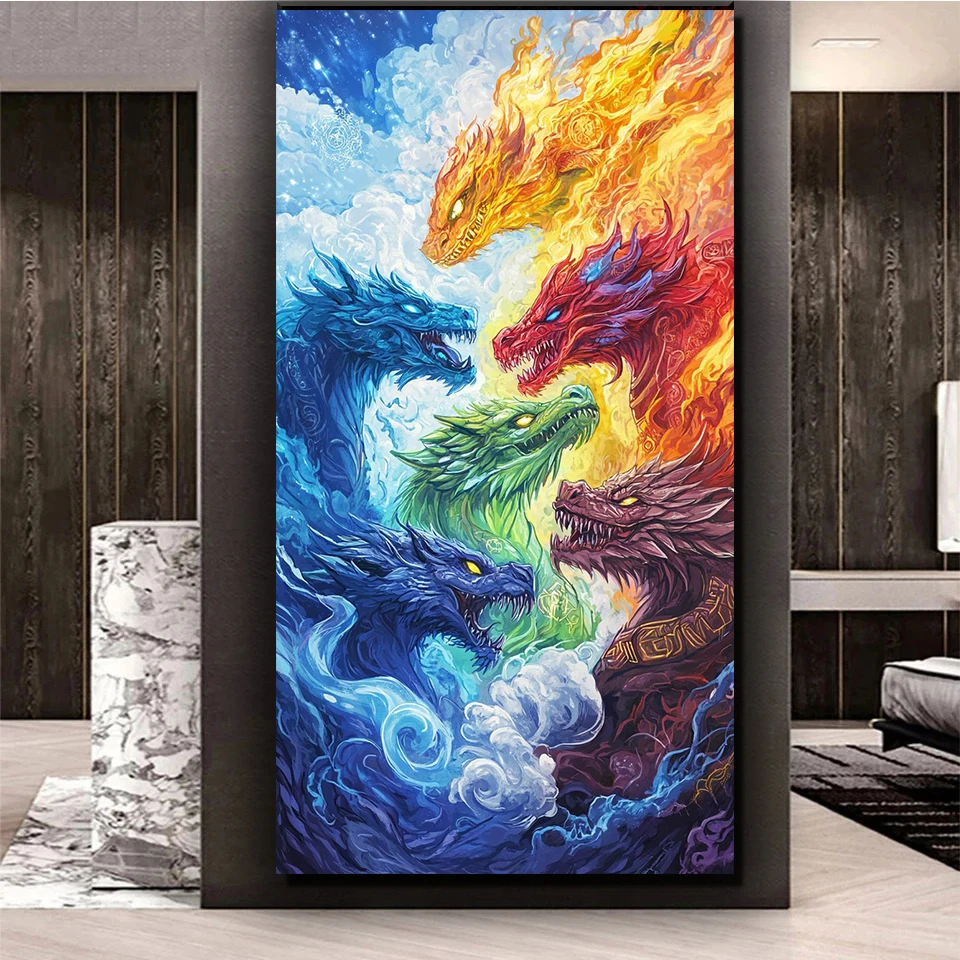 

Удивительные красочные драконы, сделай сам, 5d алмазная живопись, новинка 2026, наборы для вышивки крестом, Алмазная мозаика, животное для декора гостиной