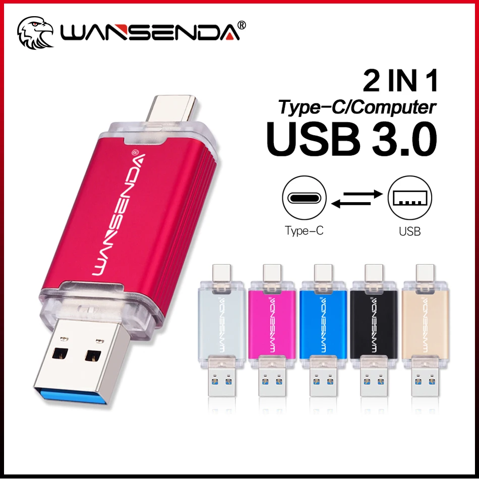 WANSENDA OTG Type C USB 3.0 Ổ USB Flash 512GB 256GB 128GB 64GB 32GB 16GB Bút Cho Android/PC Pendrive Thẻ Nhớ