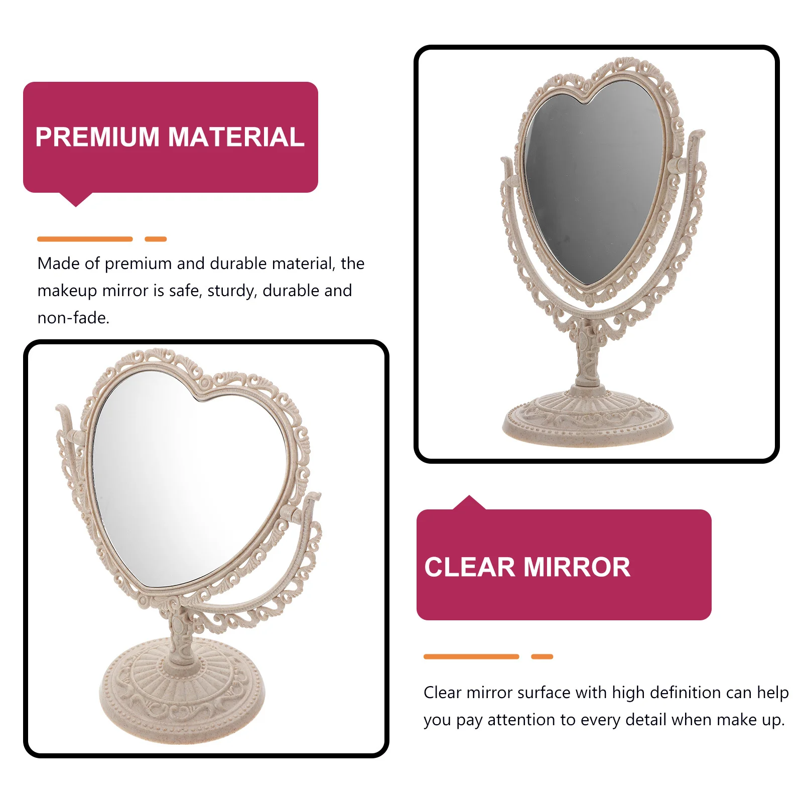 Lustro stołowe do toaletki, obrotowe, przezroczyste, o wysokiej rozdzielczości, stabilna podstawa, elegancki wygląd, dekoracja do toaletki.