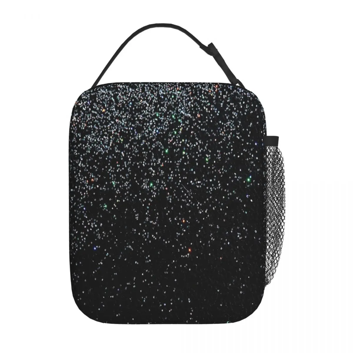 Black Silver Glitter Insulated Lunch Bag for Women Children Portable Food Boxes Thermal Lunch Box Tote