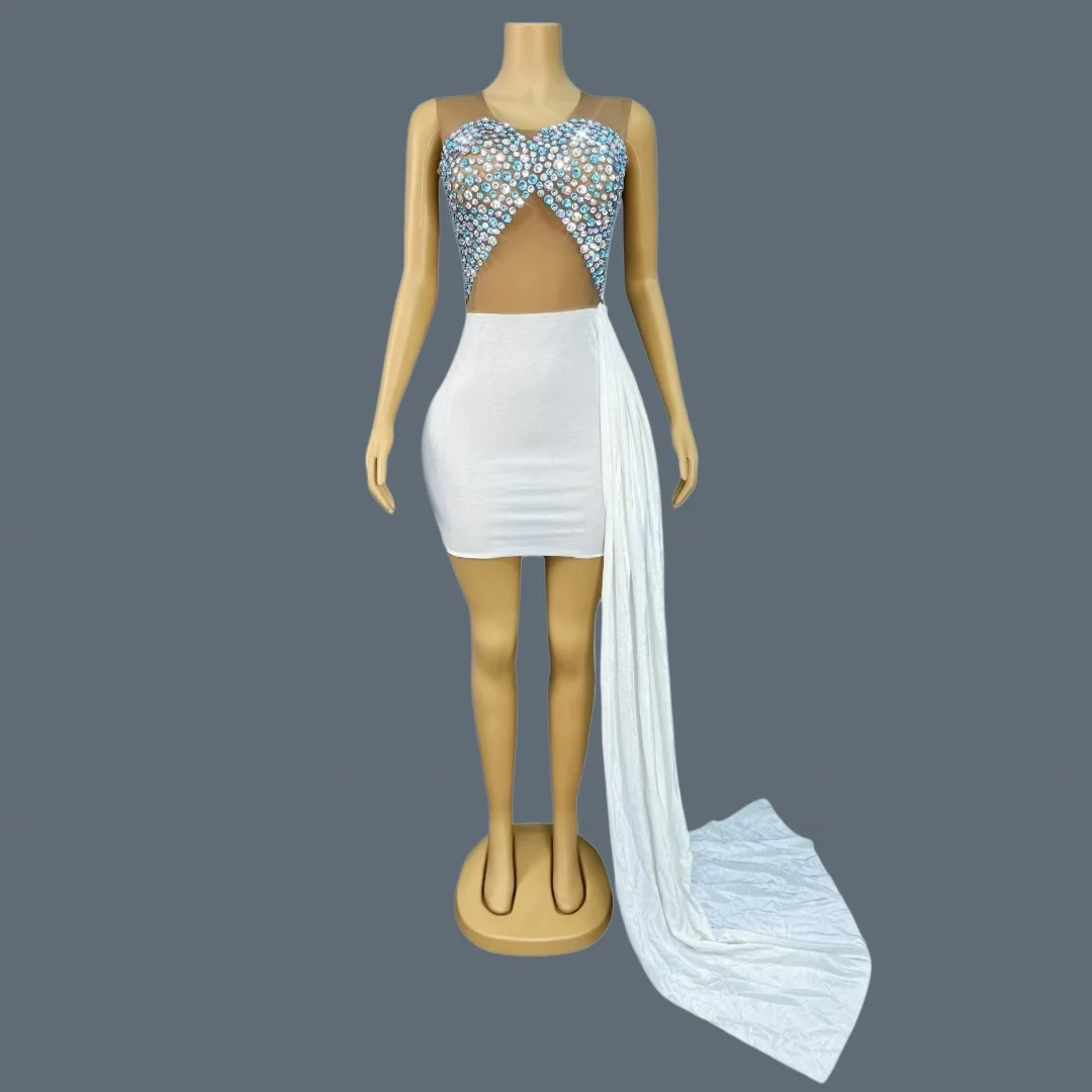 

Sparkly Cocktail Dress Crystals Sexy Women Birthday Party Dress Night Club Glamorous Mini Dress Celebrate Elegant Outfit Lanying