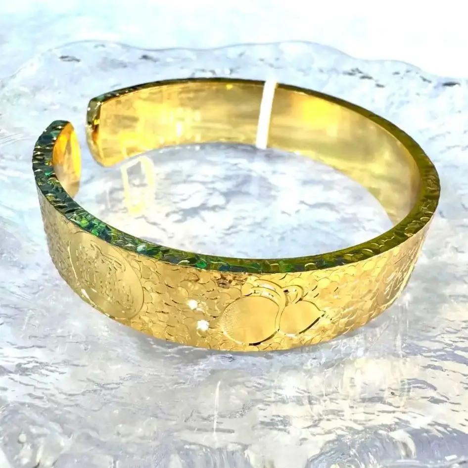 

YIBU Crushed ice carved Fu Lu gourd open-ended electroplated real gold bracelet