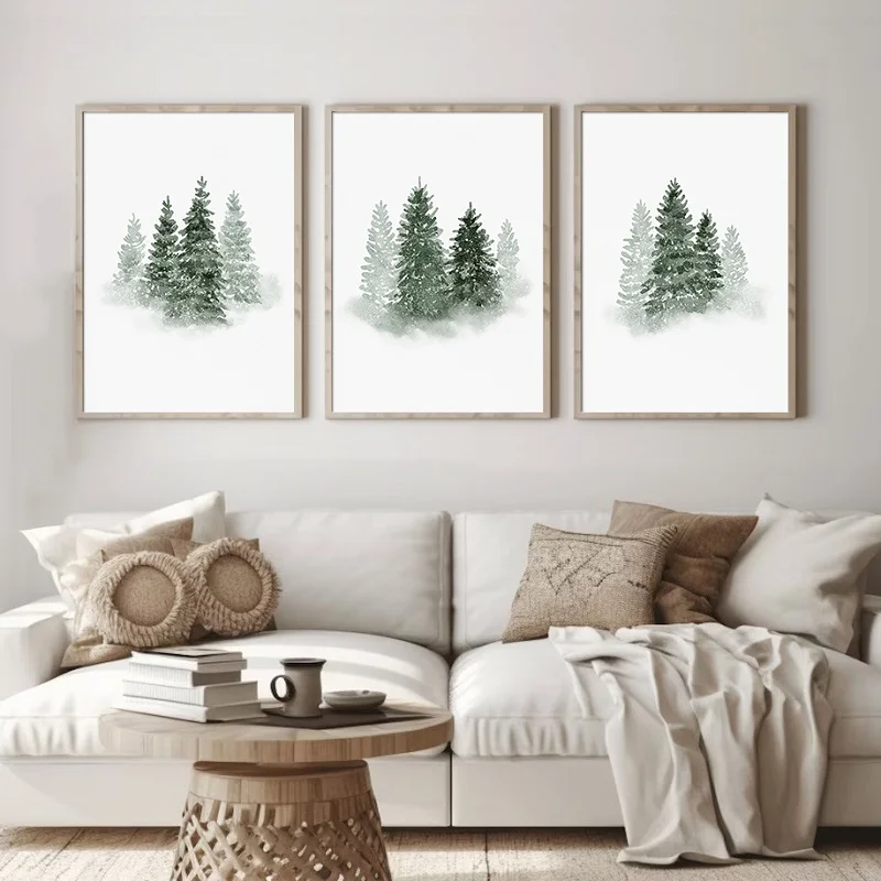 Watercolour Christmas Tree Winter Snowy Evergreen Pine Tree Forest Poster Print Canvas Painting Wall Art Room Home Decor