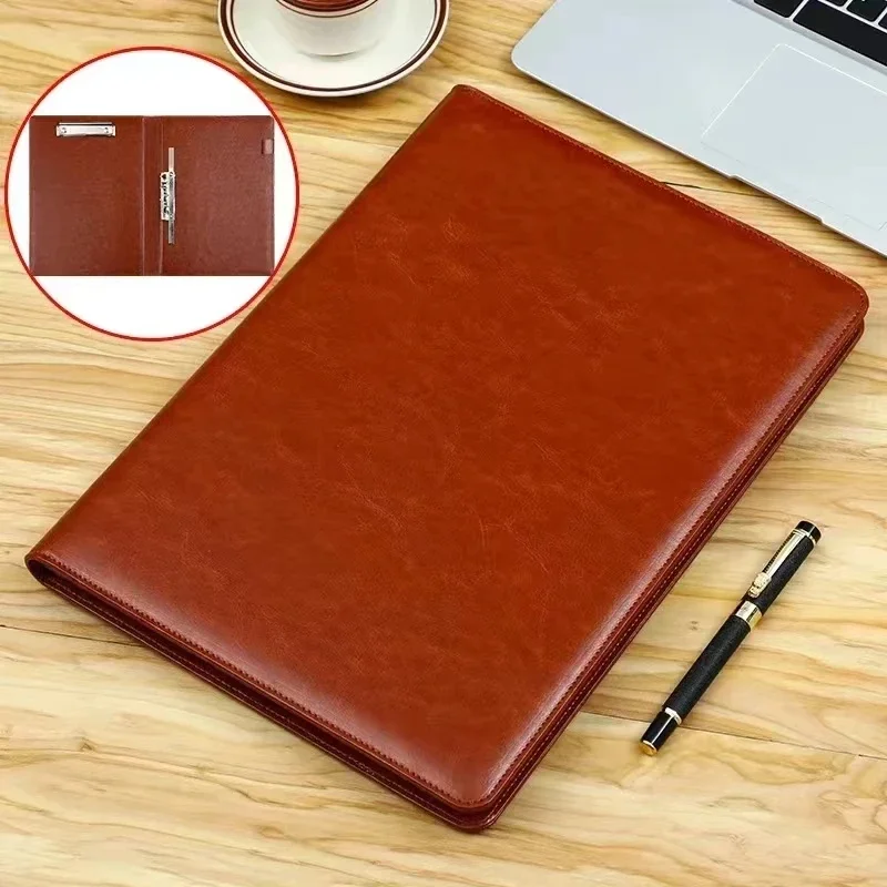 

A4 Leather File Folder Business Padfolio for man/women Document Holder Clipboard Folder Organizer Meeting Pad for Office Supply