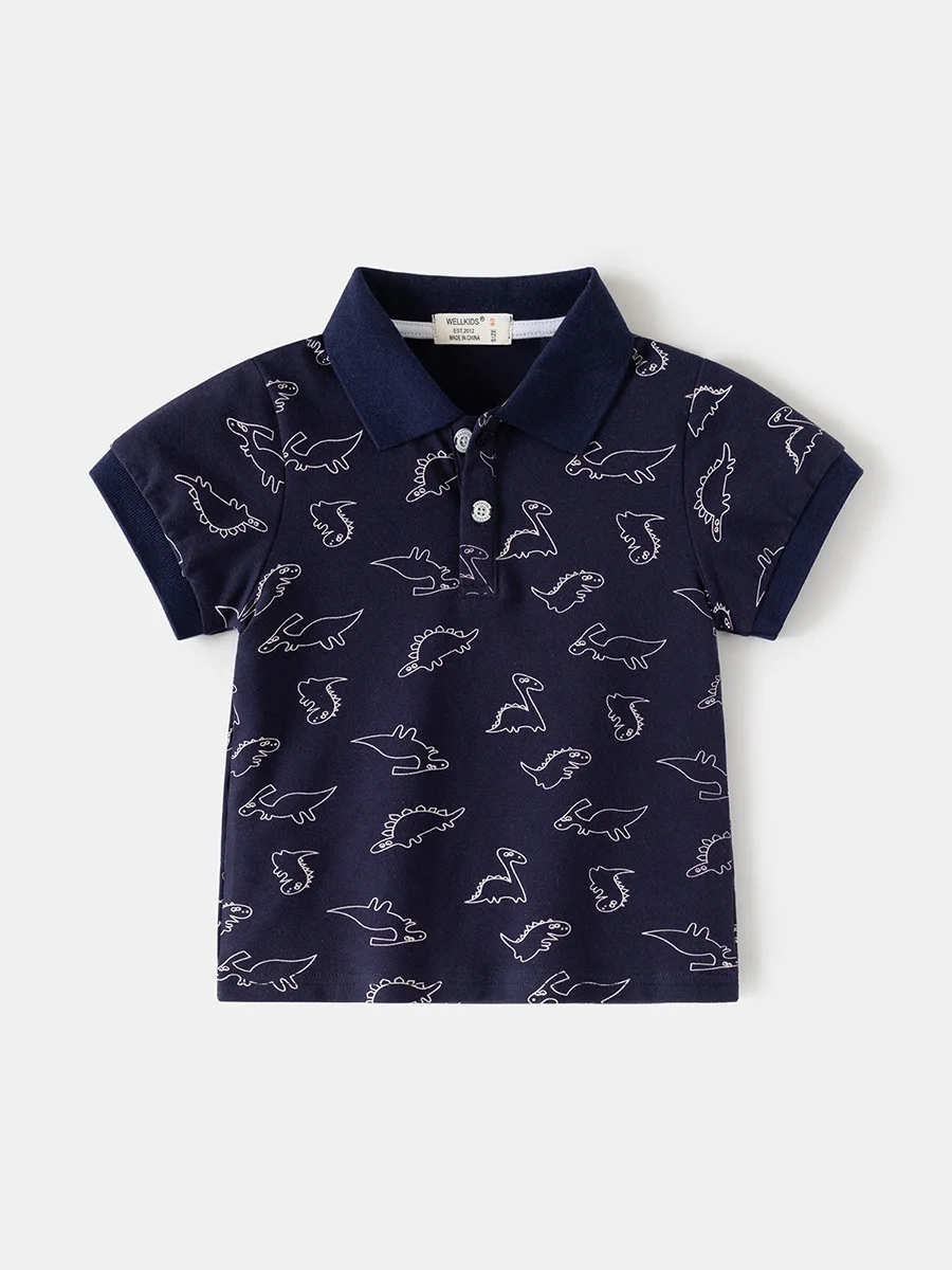 2026 New Summer 2-6Y Childrens Clothes Fun Dinosaur All-over Print Polo Shirt for Boys Short-sleeve
