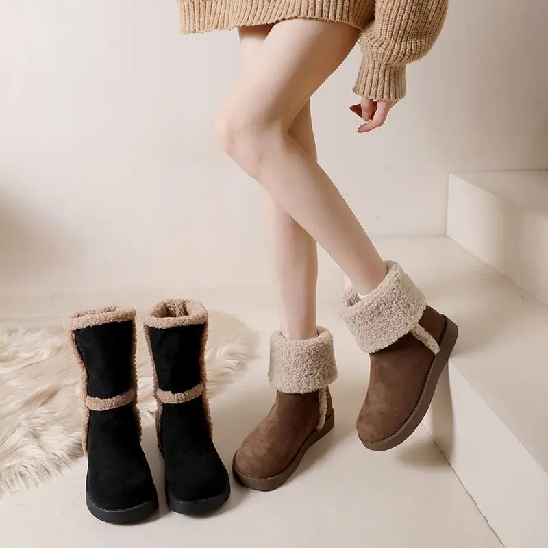 الشتاء في الهواء الطلق المضادة للانزلاق حذاء الثلج عالي الرقبة دافئ 2025 أحذية قطنية جديدة سميكة مريحة أحذية نسائية المألوف منتصف العجل النساء الأحذية #1