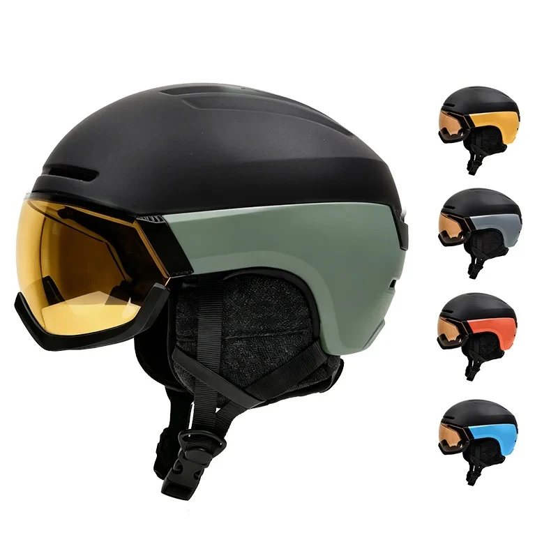 

Wholale Ski Two-Piece Retractle Visor CE Winter Sport Snowboard Snow Helmet With Integrated Goggle
