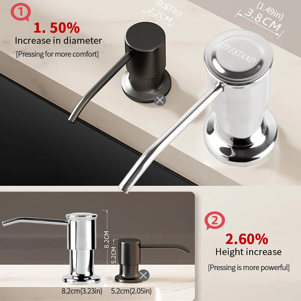 Gray Pump Head Stainless Steel Soap Dispenser for Kitchen Sink Built in Soap Dispenser Pump with 40\