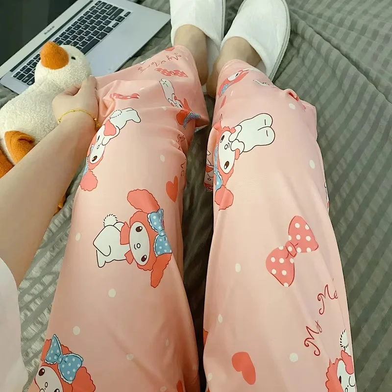 Sanrio Mymelody Cinnamoroll Pajama Long Pant Cartoon Print Loose Trousers Women Sleep Bottoms Room Wear Girl Sleep Home Clothing