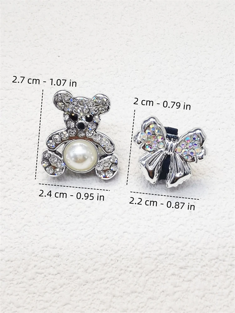 2PCS Luxury Bear Bowtie Shoe Lace Charms Decor Bling Rhinestone Jewelry Shoe Clips Buckle Decorations Shoelaces Diy Accessories