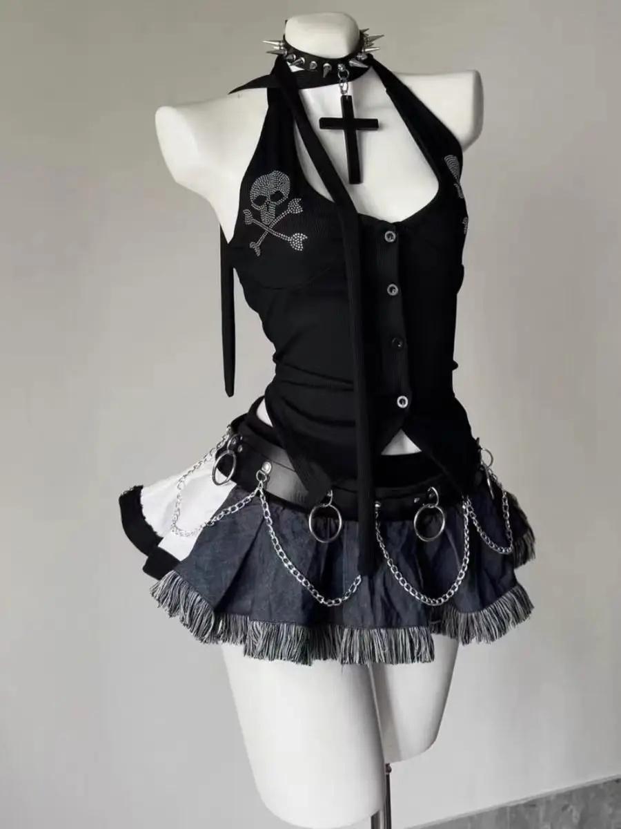 Star Y2K Spaghetti Strap Slim Fit Off Spalla Halter Skull Hotsweet Body Sling Sexy Backless Corsetto Donna Abbigliamento 2025