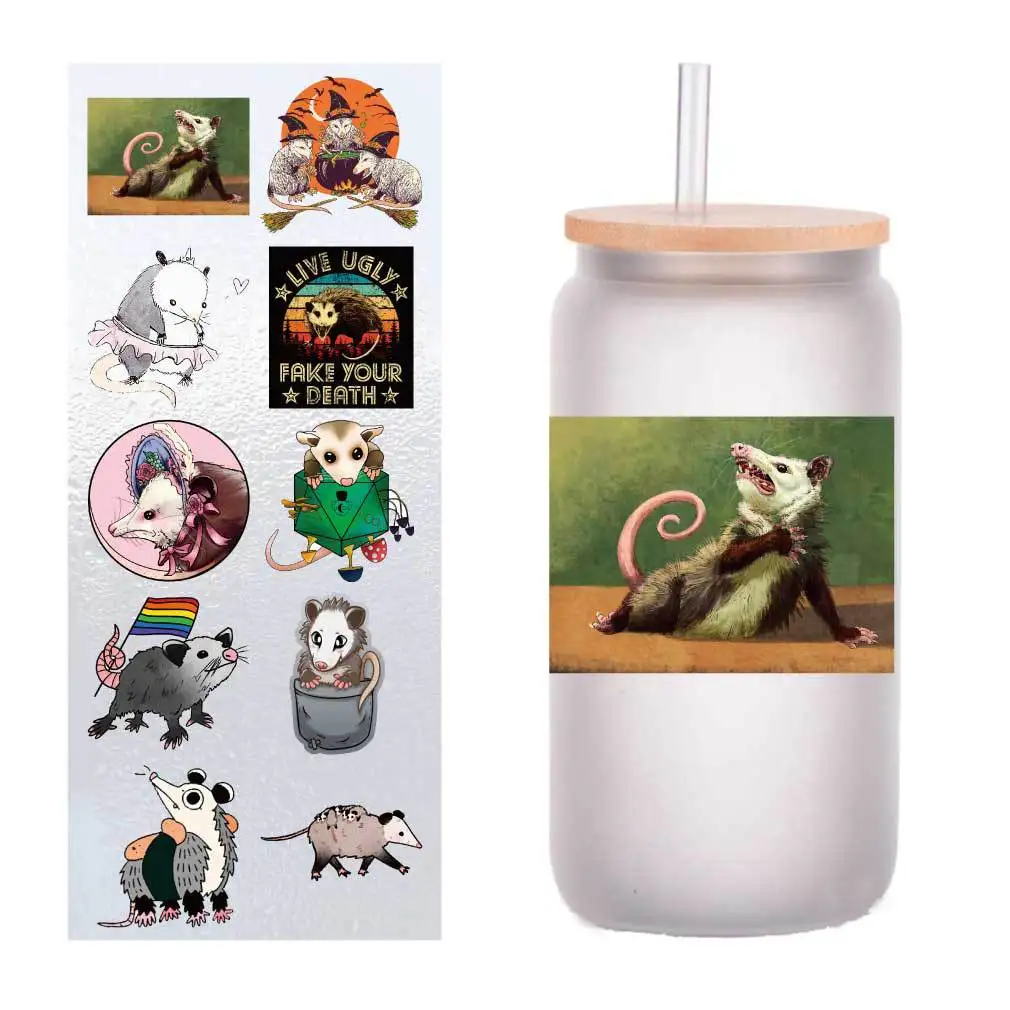 

10 sheets of four-inch cartoon small animal opossum UV transfer stickers crystal label glass glass sticker customization