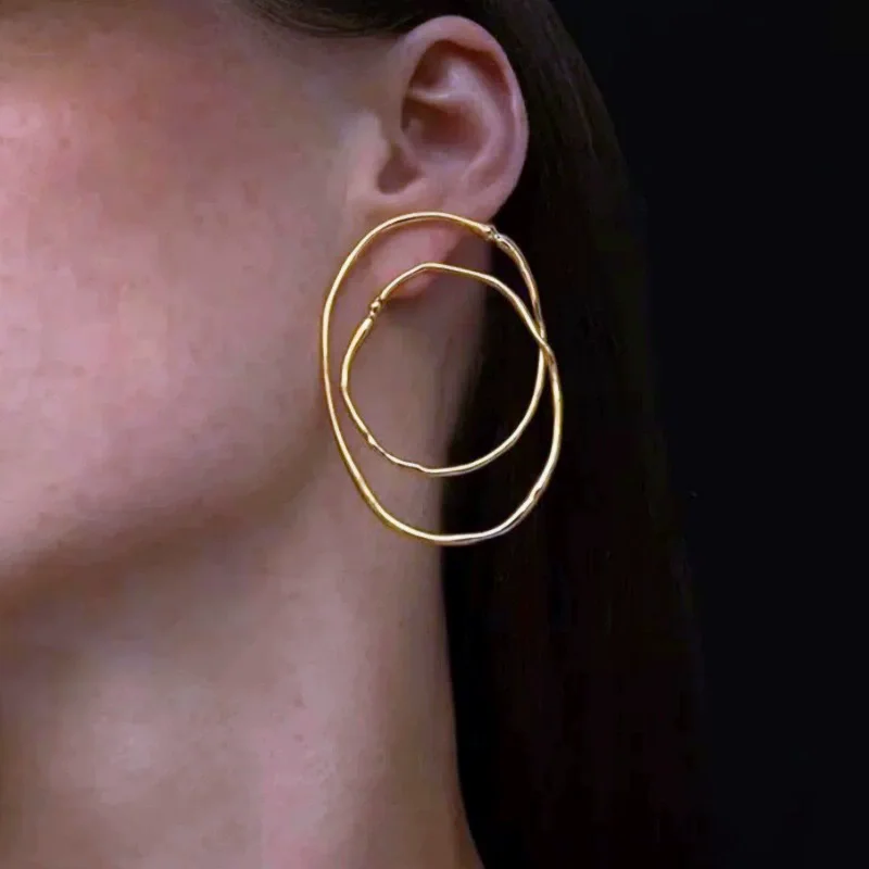 Fashionable Oval Coil Geometric Ring Earrings For Women European American High-End Style Exaggerated Grand Ear Ring Earrings