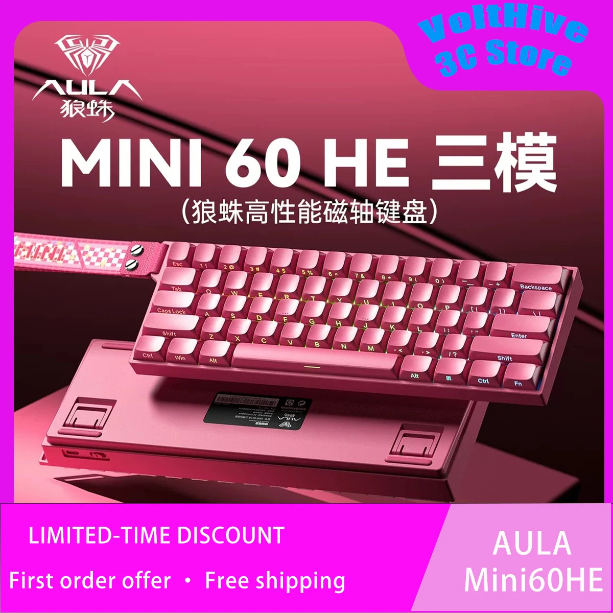AULA Mini60HE Compact Hall‑Effect Keypad 128K Scan Rate Multi‑Layer Sound Dampening RGB Backlit 60 Percent Layout for Gaming