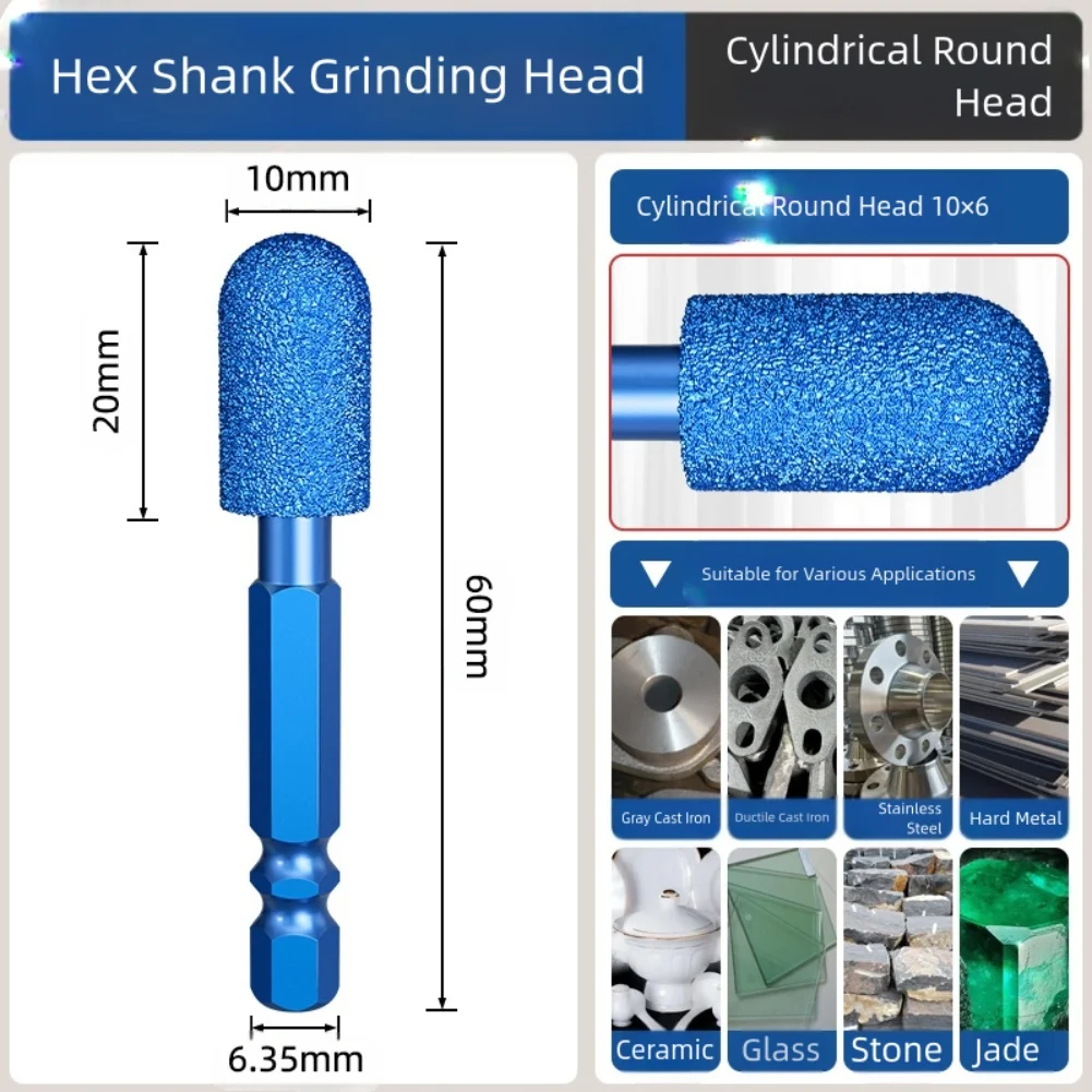 Grinding Head Hex Shank Rotary File For Polishing Stone Glass Carving  Abrasive Tools Steel Alloy Milling Cutter