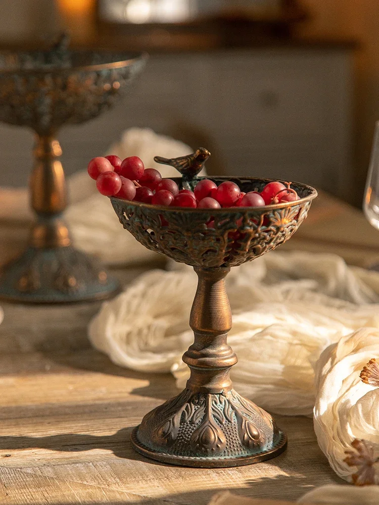 Vintage Brass Intimating Cut out Bowl Bird Finale with Tall Embossed Pedestal