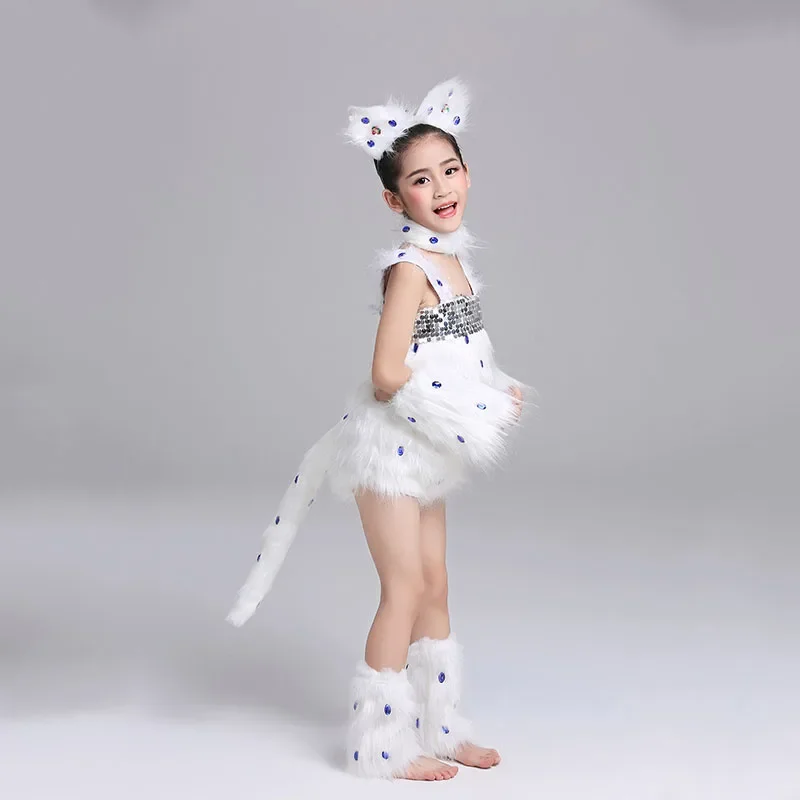 Children Kitten Dance Costume Plush Cute Cosplay Cat Animal Stage Performance Suit Halloween Christmas Carnival Party Uniform