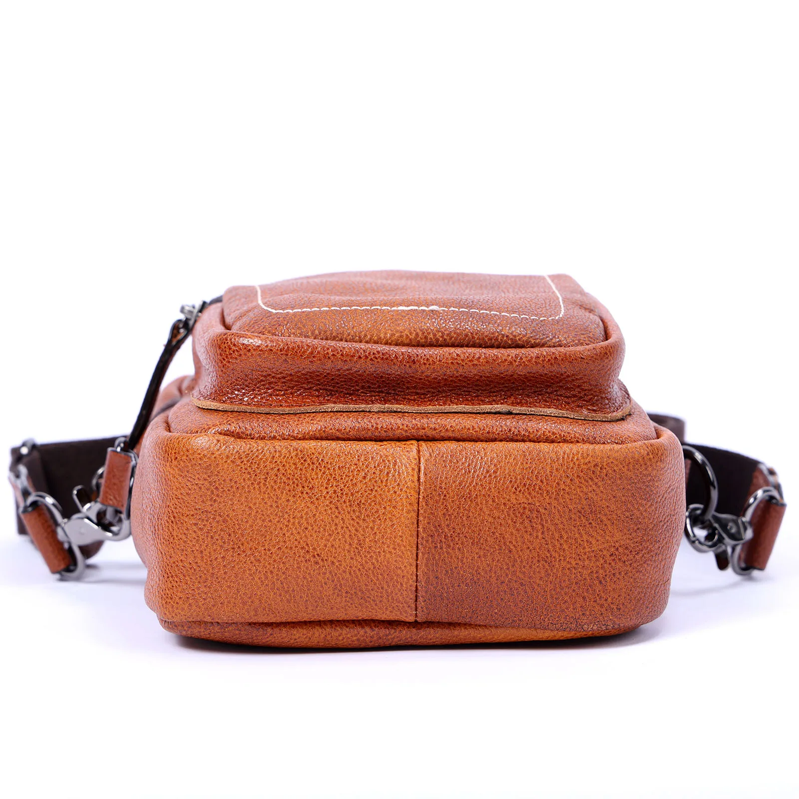 Premium Echtleder Herren Umhängetasche Brusttasche für Männer Vollnarbenleder Mini-Schultertasche für Handy & Schlüssel – Detail 10