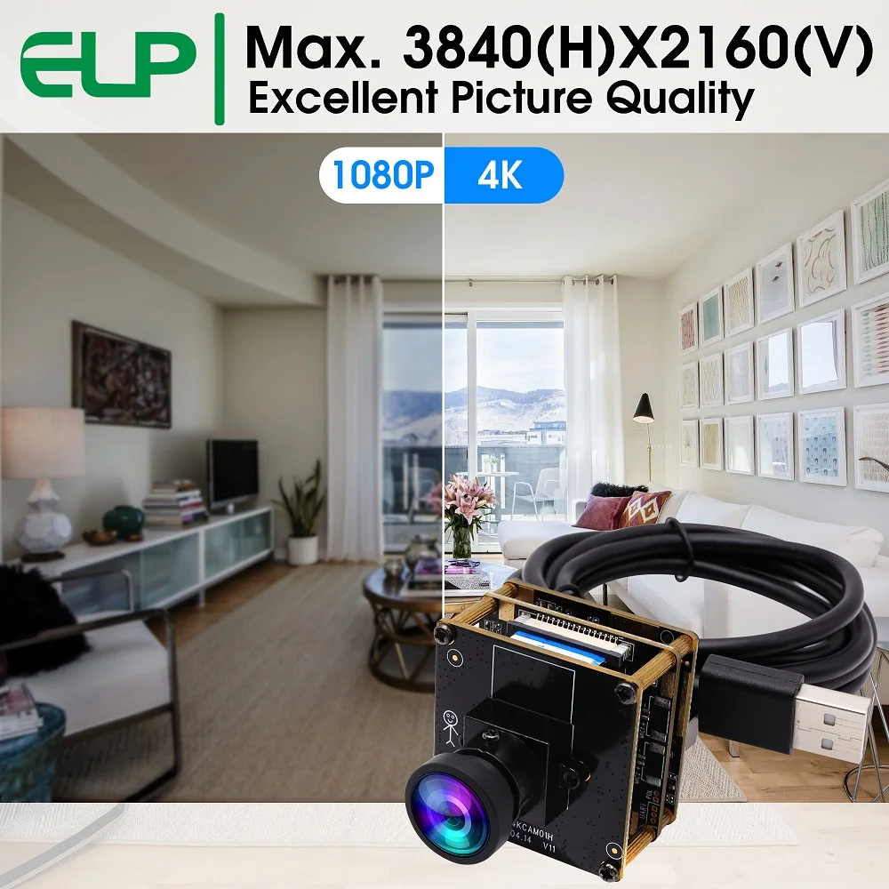 ELP 4K HDMI USB Camera Module Wide Angle No Distortion Lens IMX415 Mini Industrial Camera 3840x2160P 30fps H264 H265 UVC Webcam