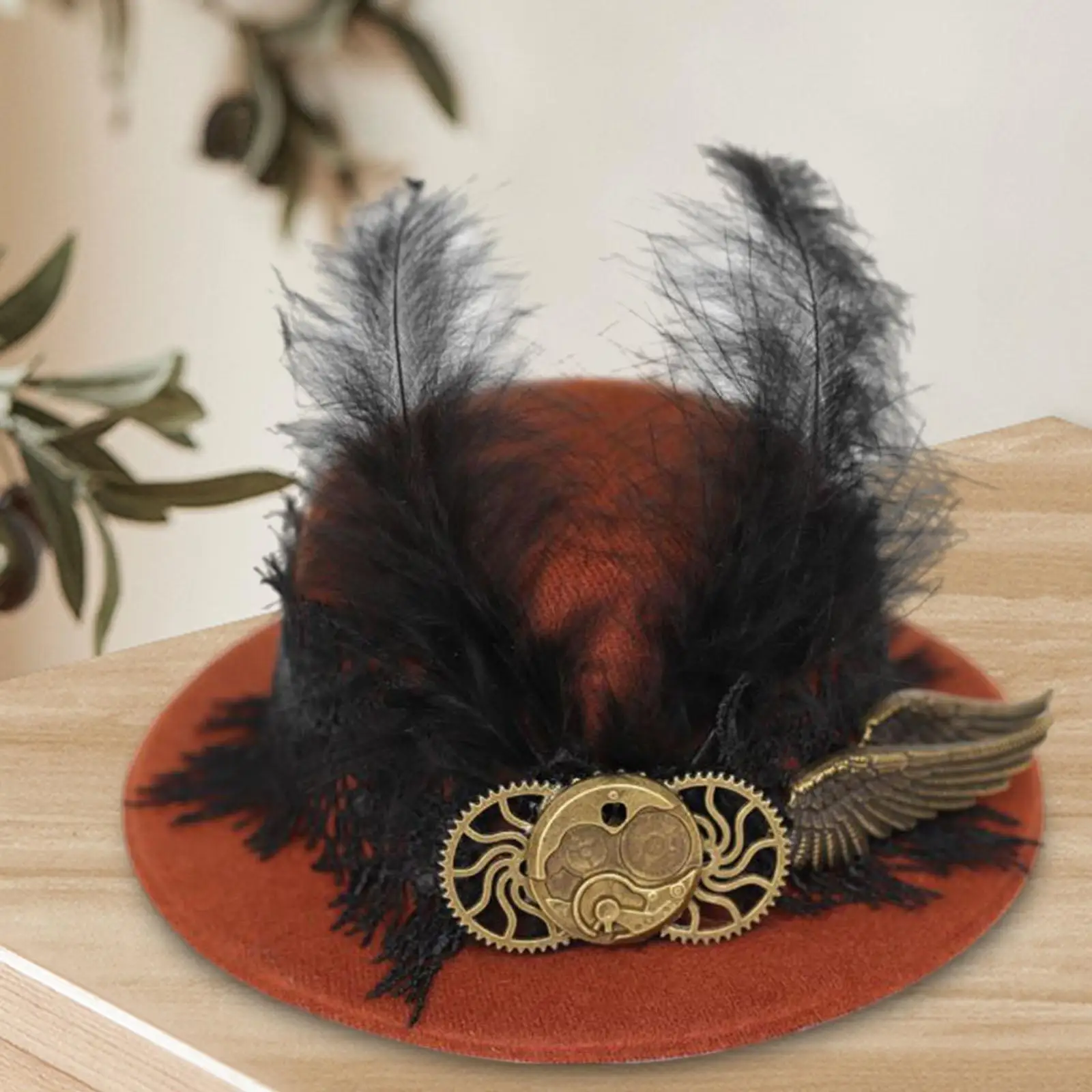 Steampunk Top Hats Cap with Feather and Wing Hairpin Felt Top Hat for Masquerade Festival Fancy Dress Nightclub Party Favors