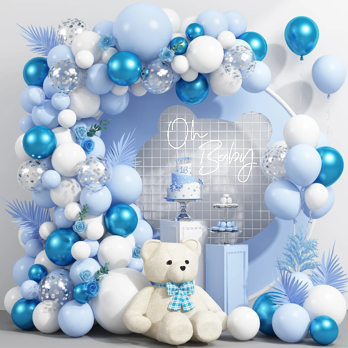 Blue White Sliver Balloons Garland Arch Kit for Boys Birthday Party Decoration Confetti Balloon Baby Shower Wedding Party Supply