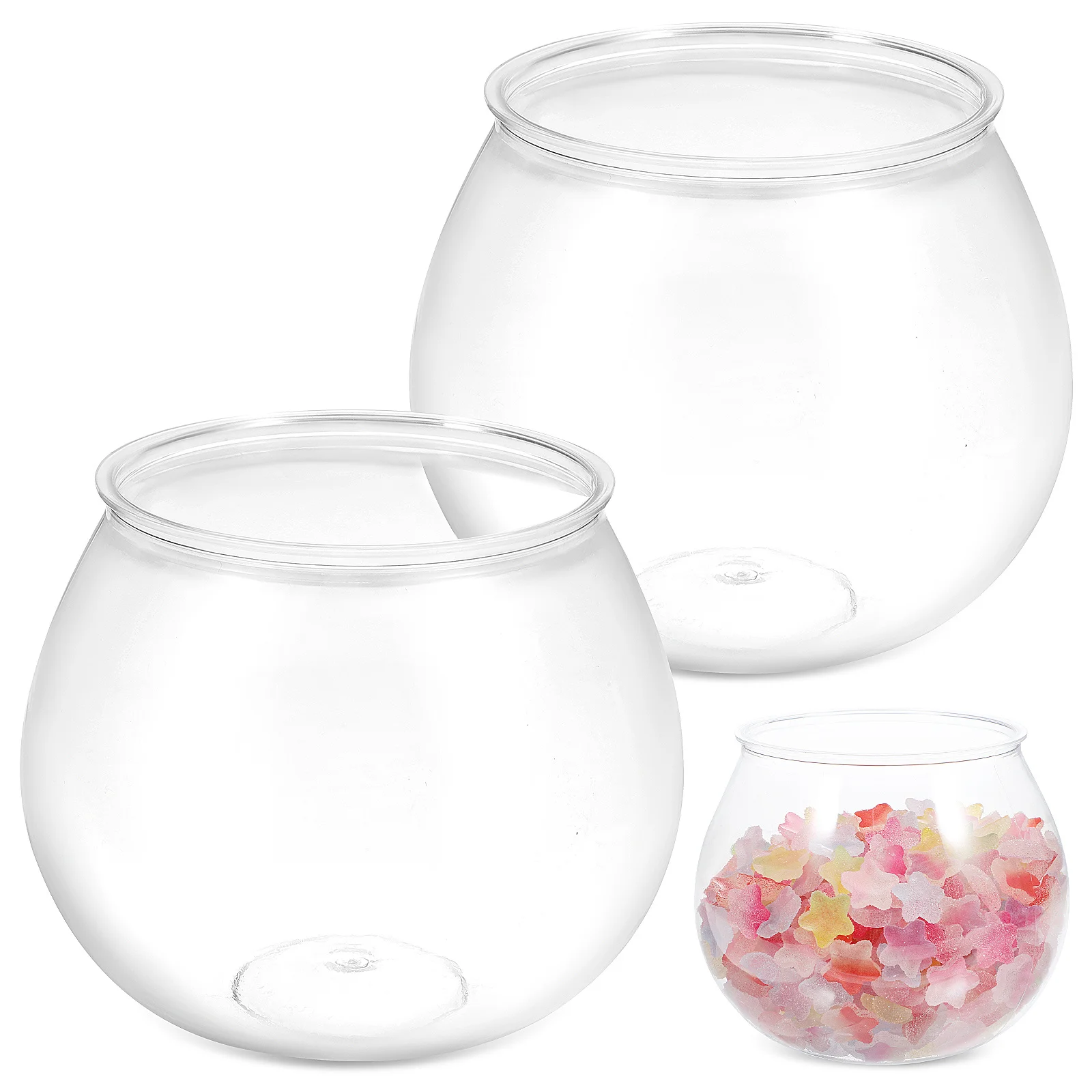 

2pcs Small Fish Tank Highly Transparent Plastic Round Bowl for Desktop Hydroponic Plant Vase Decorative Aquarium