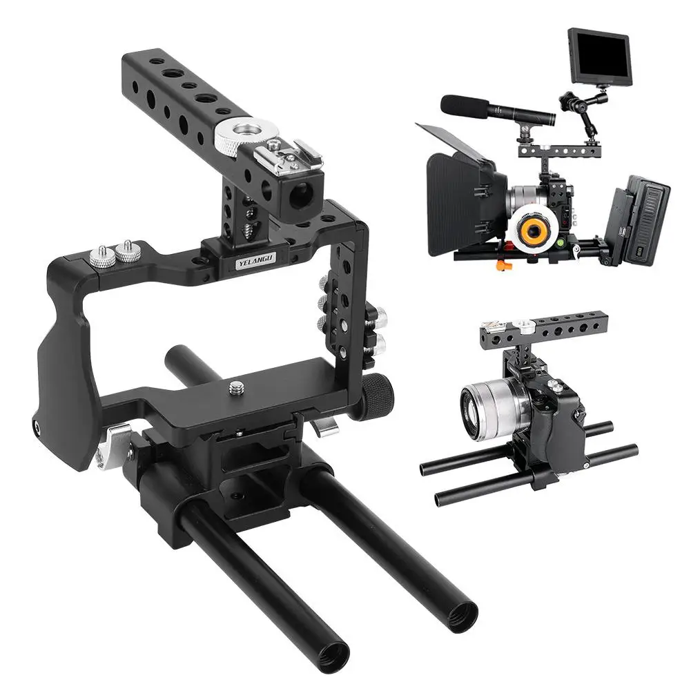 Camera Cage Handle Rig for Sony A6000 A6300 A6500 - Video Stabilizer with Follow Focus for DSLR Mirrorless Filmmaking