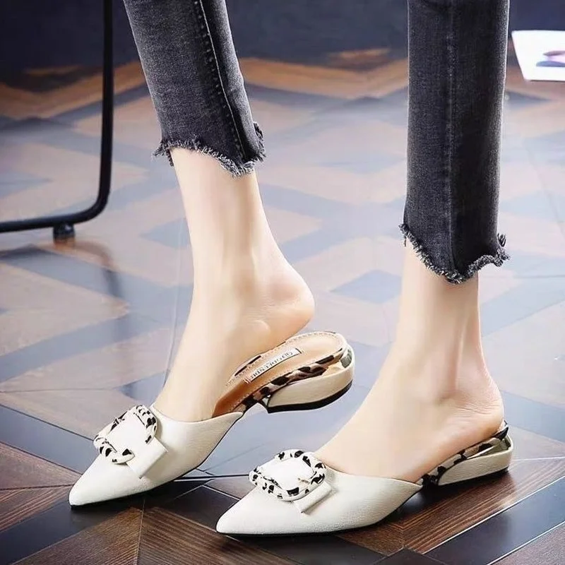 Elegant Medium Heel Women\'s Shoes Bow Luxury Party Fashion Ladies Slippers and Sandals Designer Summer New 2024 Mules Shoes Cute