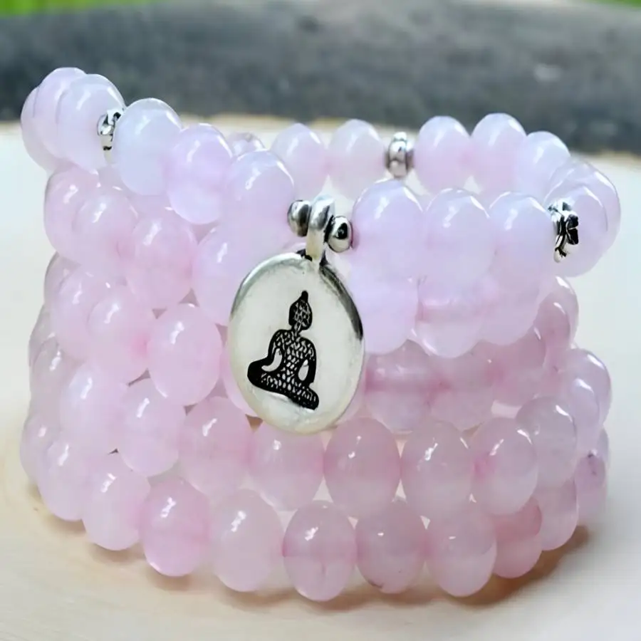 

8mm Rose Quartz 108 Beads Mala Buddhist Bracelet Necklace Bohemian Spiritual Meditation Prayer Tibetan Buddha Mala zazen Zen