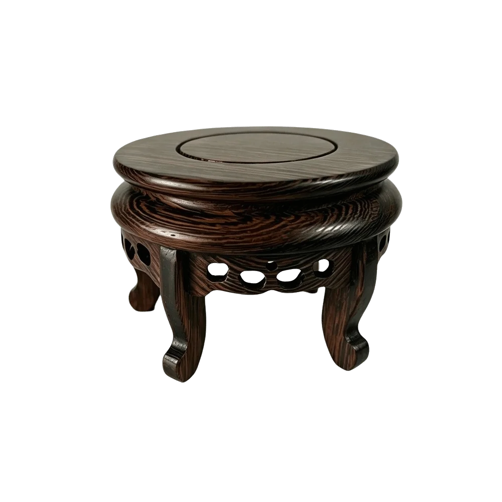Vintage Solid Wood Display Stand Base 9.5cm Round Wooden Display Pedestal Hand Carved Wooden Bonsai Stand Garden