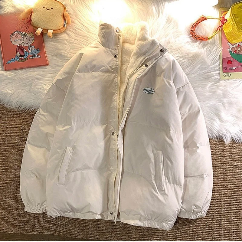 

Warm Thiened Lamb Fur down Cotton Jaet Loose Fit Stand Collar Women's Korean Sle Autumn Winter Outerwear Bread Coat
