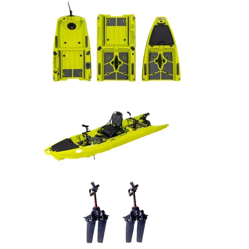 Kayak de pesca Modular de plástico HDPE, 14 pies, eficiente en el espacio, Pedal de aleta desmontable, Kayak resistente para deportes acuáticos de tres secciones