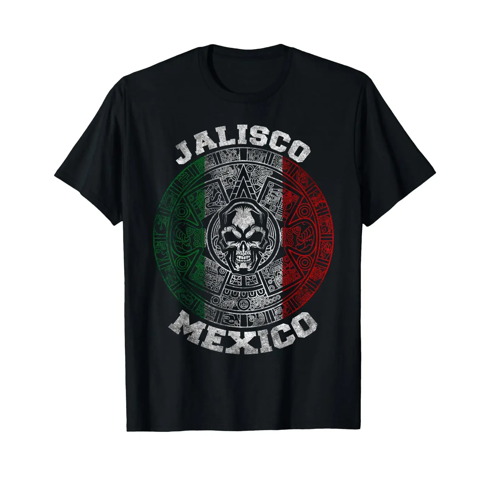 Jalisco Aztec Mayan Calendar Skull Mexican Pride Symbol T Shirt vintage Washed designer clothes streetwear Casual graphic