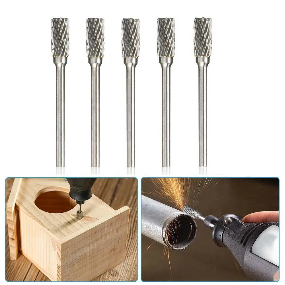 

Carbide Burrs For Rotary Drill 5pc 3x6mm Double Cut Bits For Deburring Polishing And Sculpting In Metal And Wood Projects