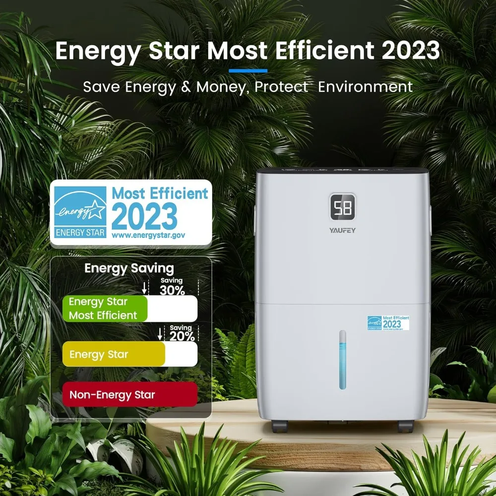 Energy Star Dehumidifier for Home Basement and Room up to 5000 Sq. Ft  with Drain Hose Timer Intelligent Humidity