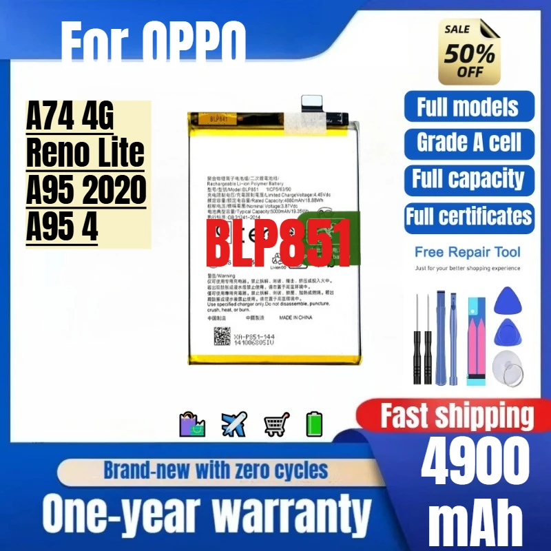 BLP851 for OPPO A74 4G/Reno Lite/A95 2020/A95 4G Phone Battery High Quality Capacity Replacement Bateria Grade A Cell with Tools