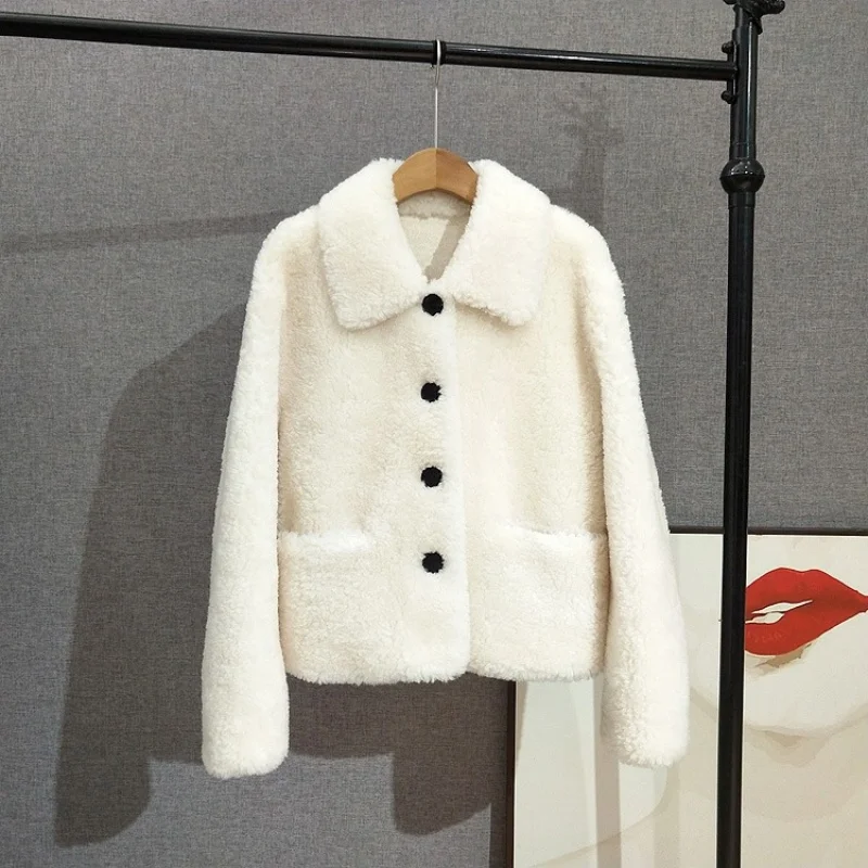 ผู้หญิงสั้นสแควร์แกะShearlingขนสัตว์Lady Girlขนสัตว์บริสุทธิ์เสื้อขนสัตว์สไตล์เรียบง่าย 2025 ฤดูใบไม้ร่วงฤดูหนาวเสื้อJT525
