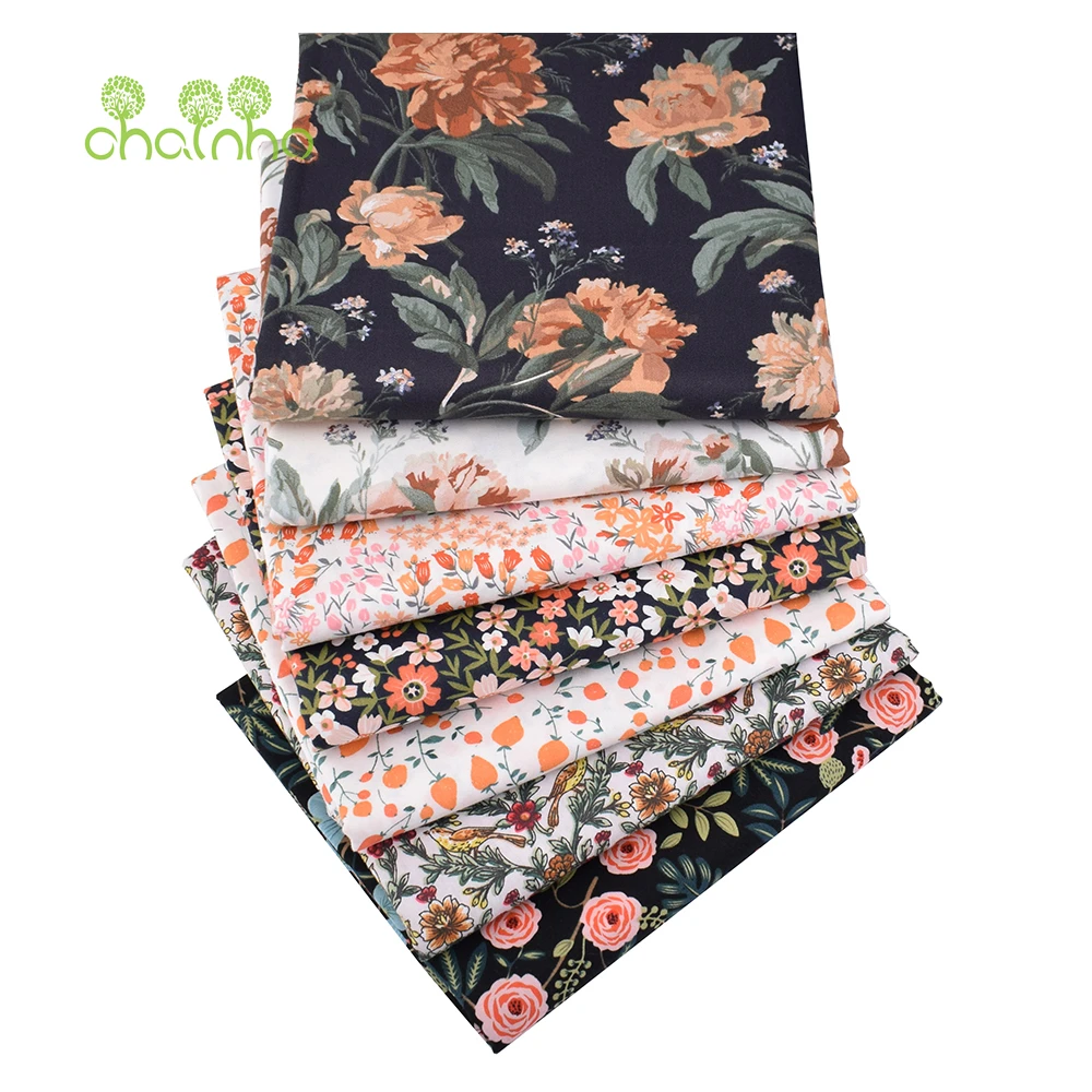 Chainho,Printed Twill Weave Cotton Fabric,DIY Sewing Quilting Material,Patchwork Cloth,Home Textiles,Floral Series,3 Sizes,3C47