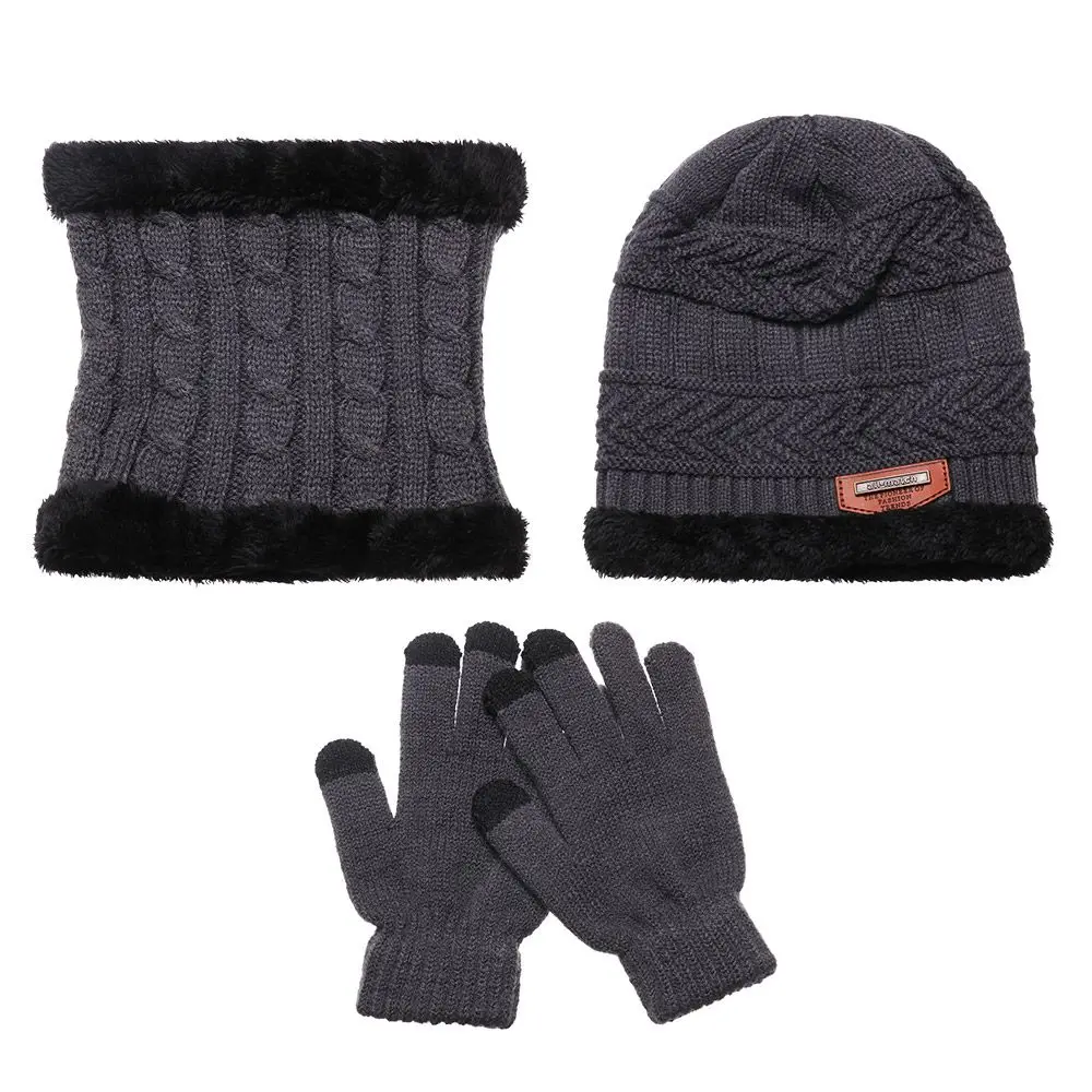 3 In 1 Touch Screen Gloves Winter Warm Beanie Hat Hat Scarf Gloves Set And Neck Scarf Neck Warmer