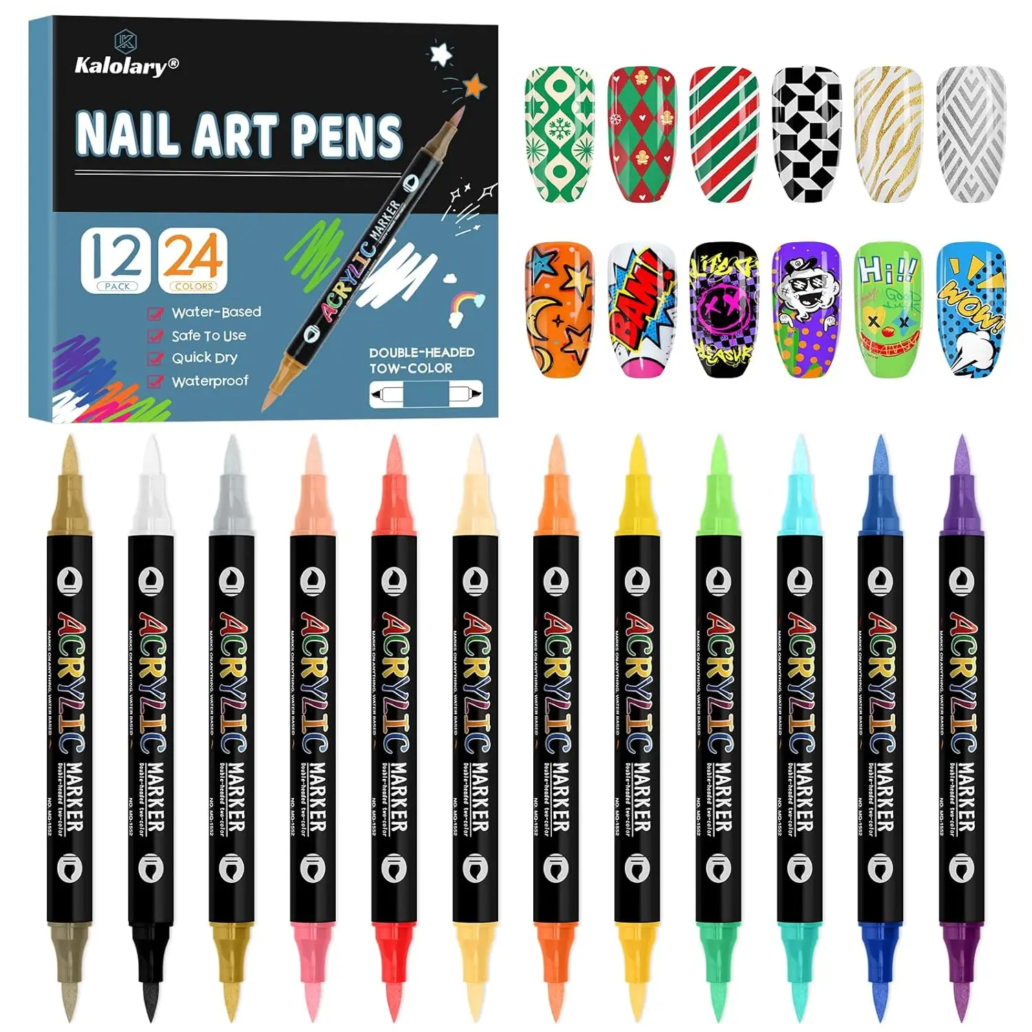 

24 Color 3D Nail Art Pens Set - Double Ended Markers for DIY Manicure