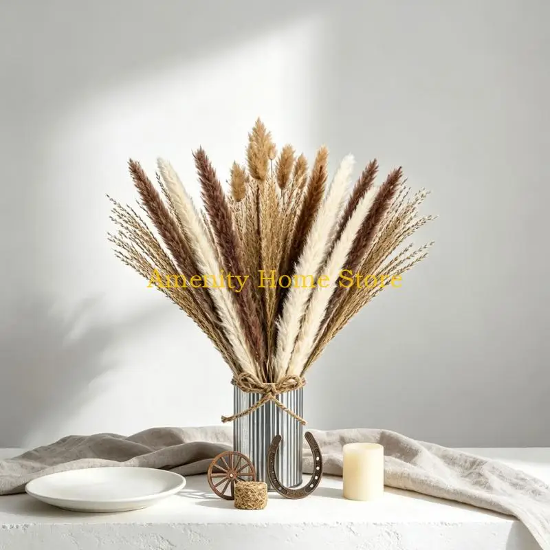 F26C 132Pcs Farmhouses Western Table Centerpieces Decors Set with Galvanized Metal Vases and Horseshoe, Wagon-Wheel, and
