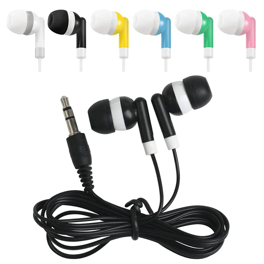 

300pcs 3.5mm Cheap In Ear Earphone Wired Disposable Headphones Without Microphone Noiseless Colorful Earbuds Gifts for School