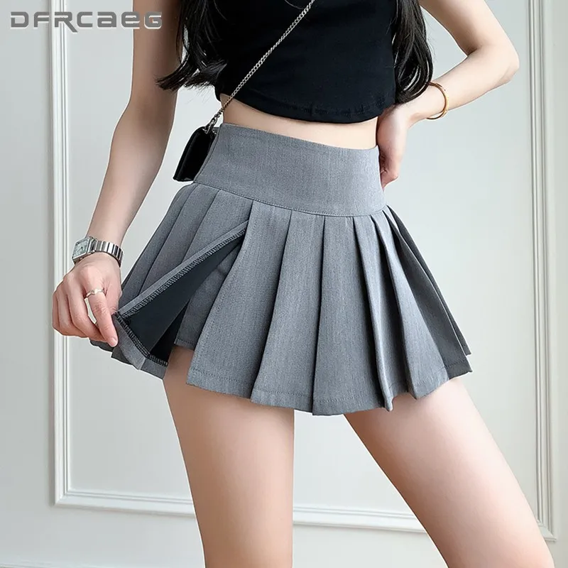 

Gray White Summer Pleated Shorts Skirts For Women 2023 High Waist Korean Casual Kawaii Falda School Mini Saias Feminino