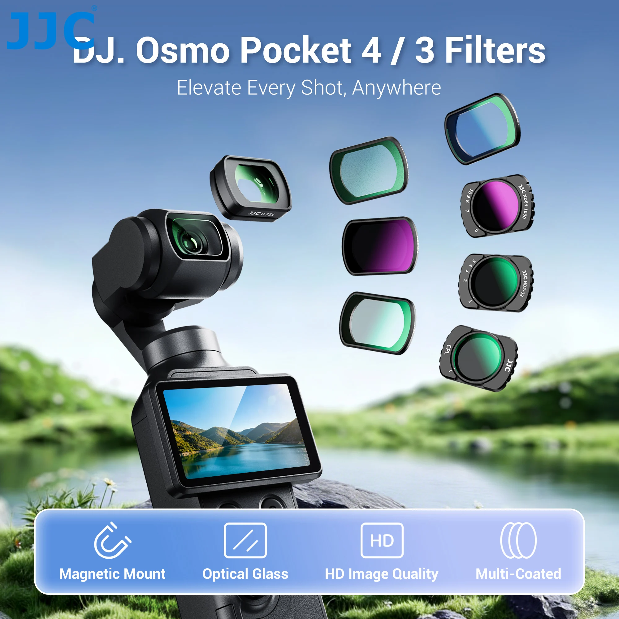 

JJC F-P Series Filter for DJI Osmo Pocket 4 3 Lens Magnetic Filter 0.72x Wide-Angle Lens CPL UV Filter ND2-32 Variable Filter