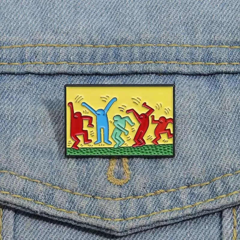 Pin Club | Cartoon Creative Oil Painting Brooch Colorful Dancing Little Man Carnival Party Artist Keith Harlin Alloy Badge Gifts