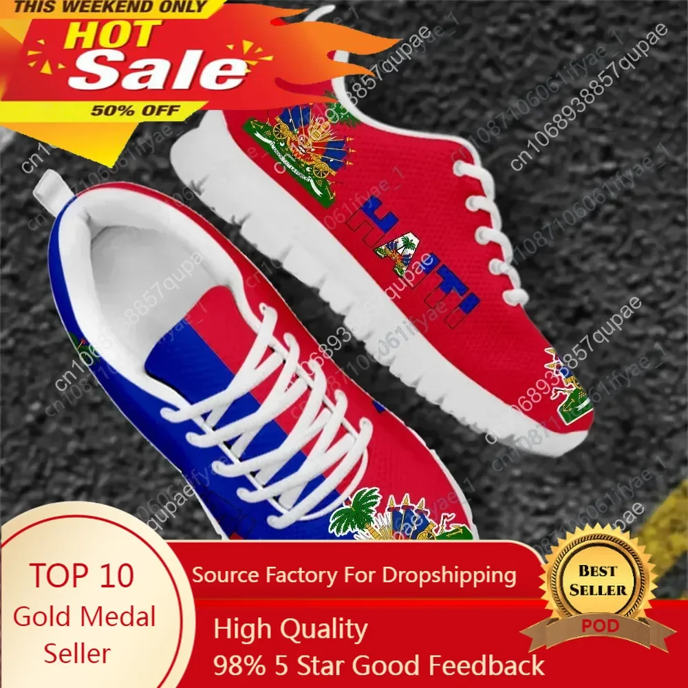 

Haiti Flag Custom Women Mesh Sneaker Light Comfortable Femme Flat Shoe Breathable Girls Walking Footwear Lace up